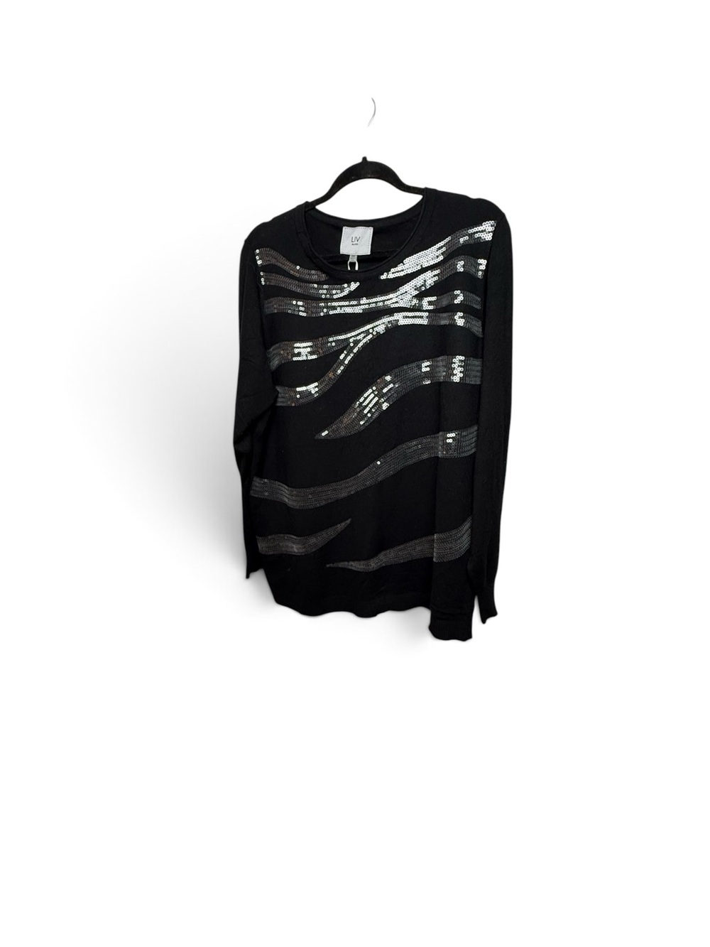 LIV by Milano 2X Black Silver Sequin Abstract Wave Sweater NWT